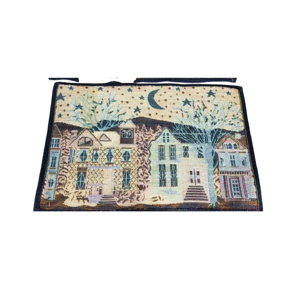 VTG Starry Snowy Night Winter Wonderland Set Of 2 Holiday Tapestry Placemats